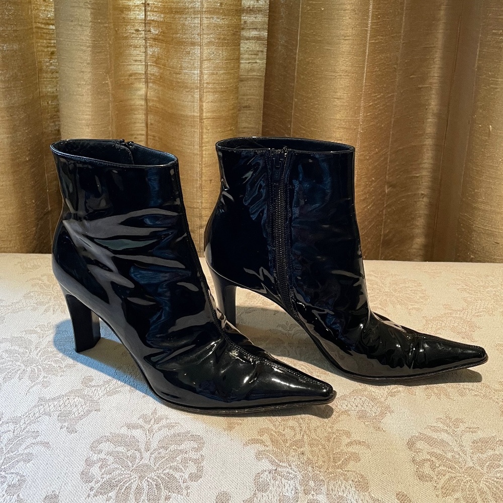 Via Spiga Black Patent Leather Ankle Bootie